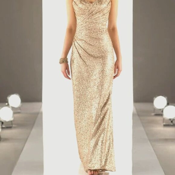 BRAND NEW NWT 8794 Sorella Vita Gold Metallic Modern Sequin Gown Size 10 - Picture 1 of 4
